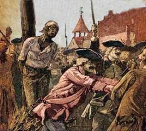 African American slave being burned at the stake after New York Conspiracy of 1741 (PHOTO: Wikipedia))