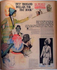 “Fifty Thousand Dollars for that Book!” Color-printed illustration by Alexander Popini published on page one of The World Magazine (New York), May 21, 1911.  (Photo: Princeton University)