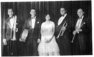 L-R: John Thomas (trombone), Ted Eggleston (drums), Lil Armstrong (piano), Freddie Keppard (cornet) and Jerome 'Don' Pasquall (clarinet) (Photo: Mule Walk & Jazz Talk)