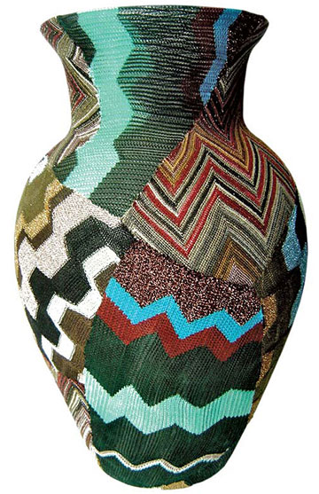 A $2,500 Missoni patchwork vase made out of fabric scraps.